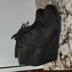 Black wedge booties